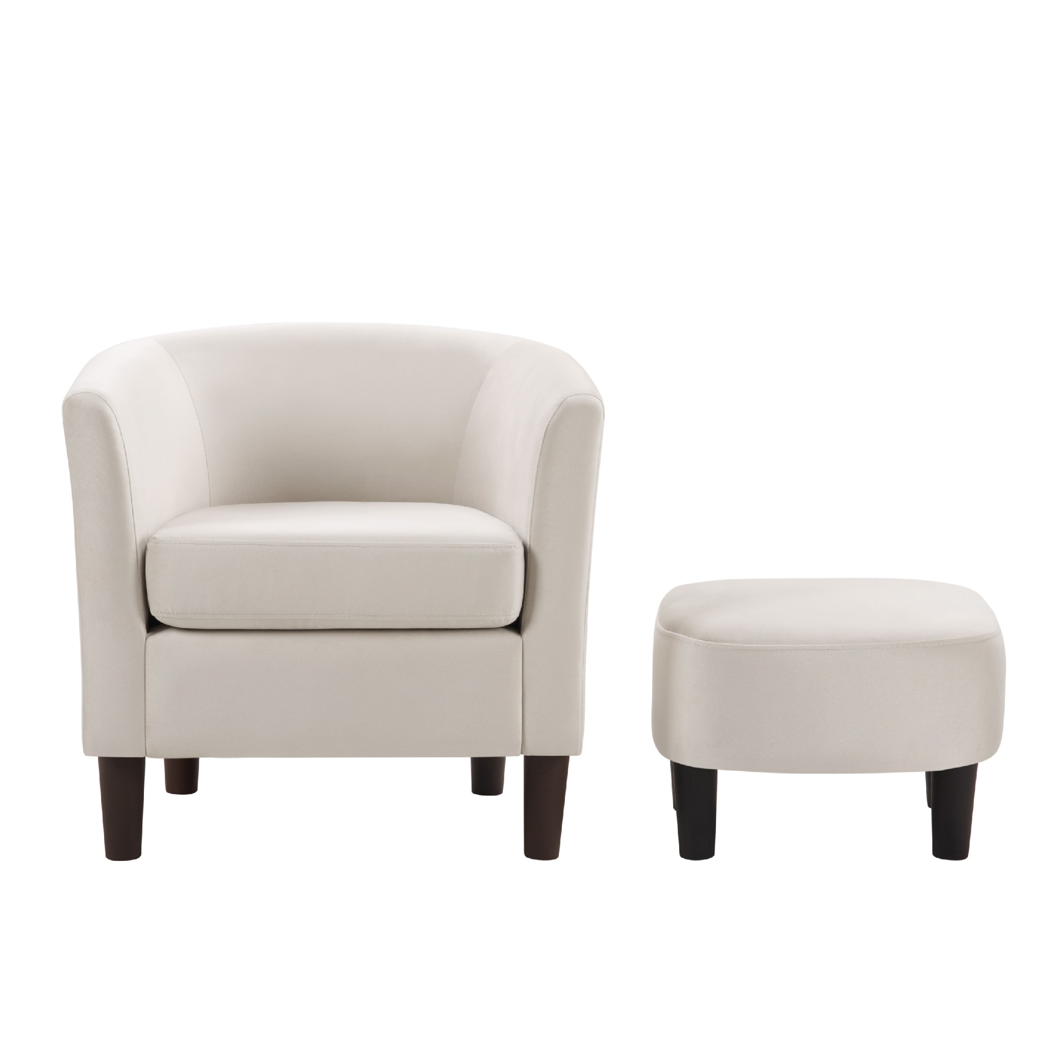 Velvet Accent Chair With Ottoman, Modern Barrel Chair Armchair For Living Room, Bedroom, White_maomaolike.com